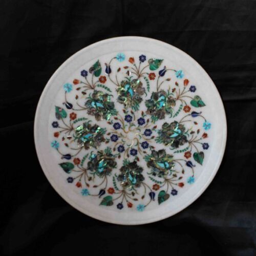 14" Marble Plate Inlay PietraDura semi precious Handmade Crafts Home Decor - Afbeelding 1 van 6