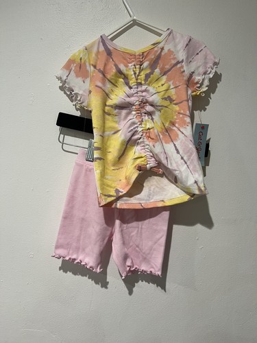 Cat & Jack Toddler Girls Ribbed Tie-Dye Short Sleeve Top & Biker Shorts Set 3T