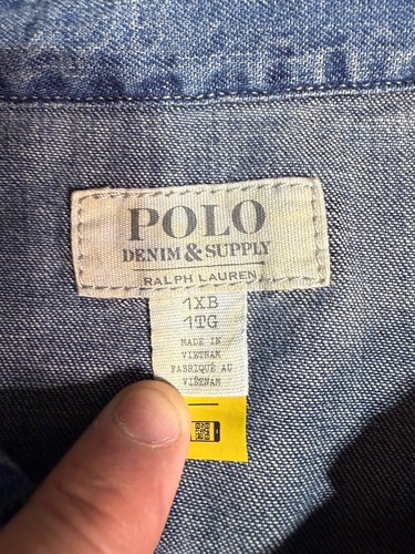 Polo Ralph Lauren Denim Western Pearl Snap Shirt Frayed Bottom Men's Sz 1X - Picture 3 of 10