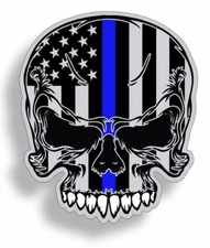 Skull USA Blue Line Flag Sticker Police Hard Hat Cup Car Window Bumper Decal 