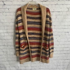 Vintage 70's-80's Sears Jr Bazaar Brown Striped Open Front Cardigan Size Large