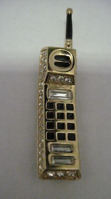SWAROVSKI Swan Signed Cell Mobile Phone Goldtone clear crystal Brooch   255 254