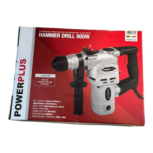 TRAPANO TASSELLATORE DEMOLITORE 900W POWERPLUS 3 FUNZIONI POWC1030 HAMMER DRILL - Foto 3 di 5