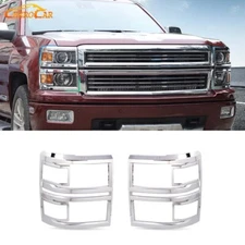 Chrome Headlight Front Lamp Trim Bezel Covers For Chevy Silverado 1500 2014-2015