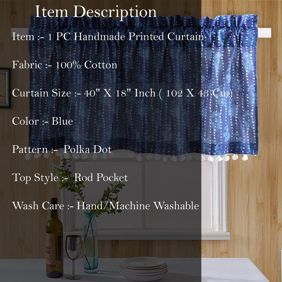 Cortina de cozinha indiana feita à mão cortina de janela de algodão cortina de borla decoração de painel - Imagem 4 de 4