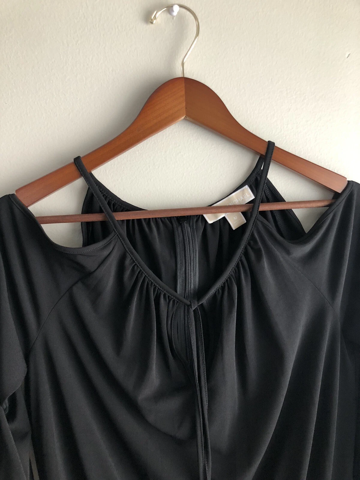 Abito da donna Michael Kors nero a spalla fredda manica lunga taglia media