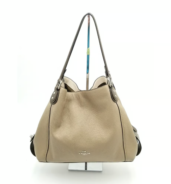 Coach Edie Turnlock Beige Triple Compartment Exotic Trim Shoulder