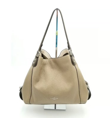 Coach Edie Turnlock Beige Triple Compartment Exotic Trim Shoulder