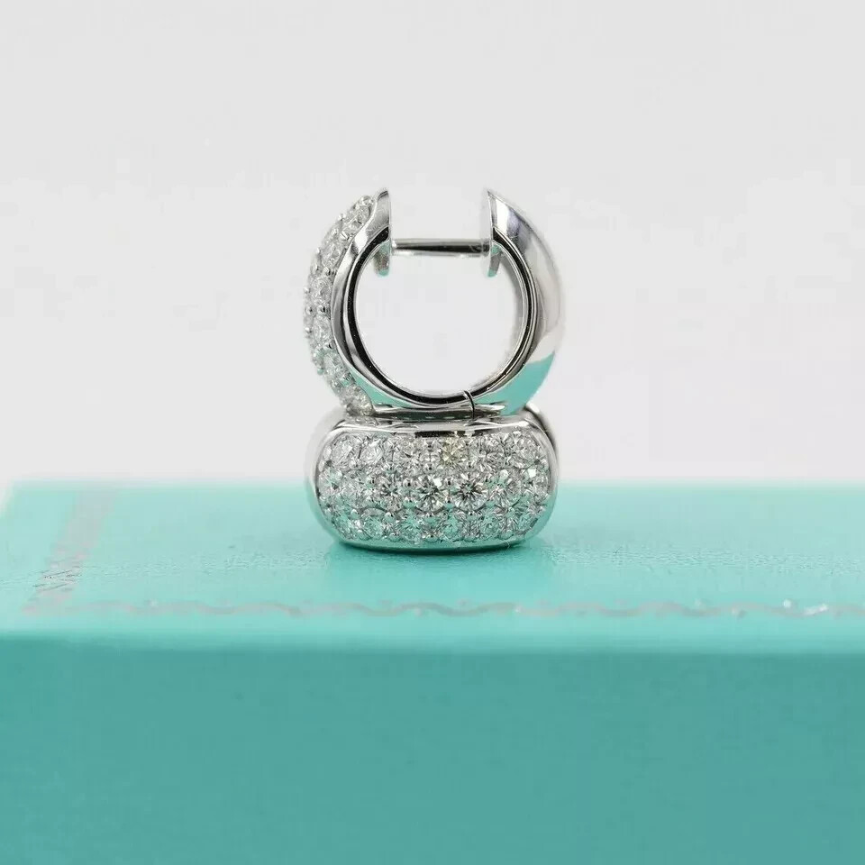 Мужские/женские серьги-кольца с покрытием из белого золота 14 карат с настоящим муассанитом 1,50 карата