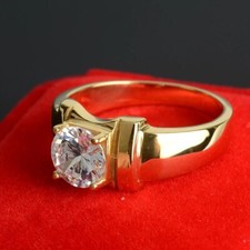 14K Yellow Gold 1.50Ct Round Cut Natural Diamond Men's Birthday Gift Ring