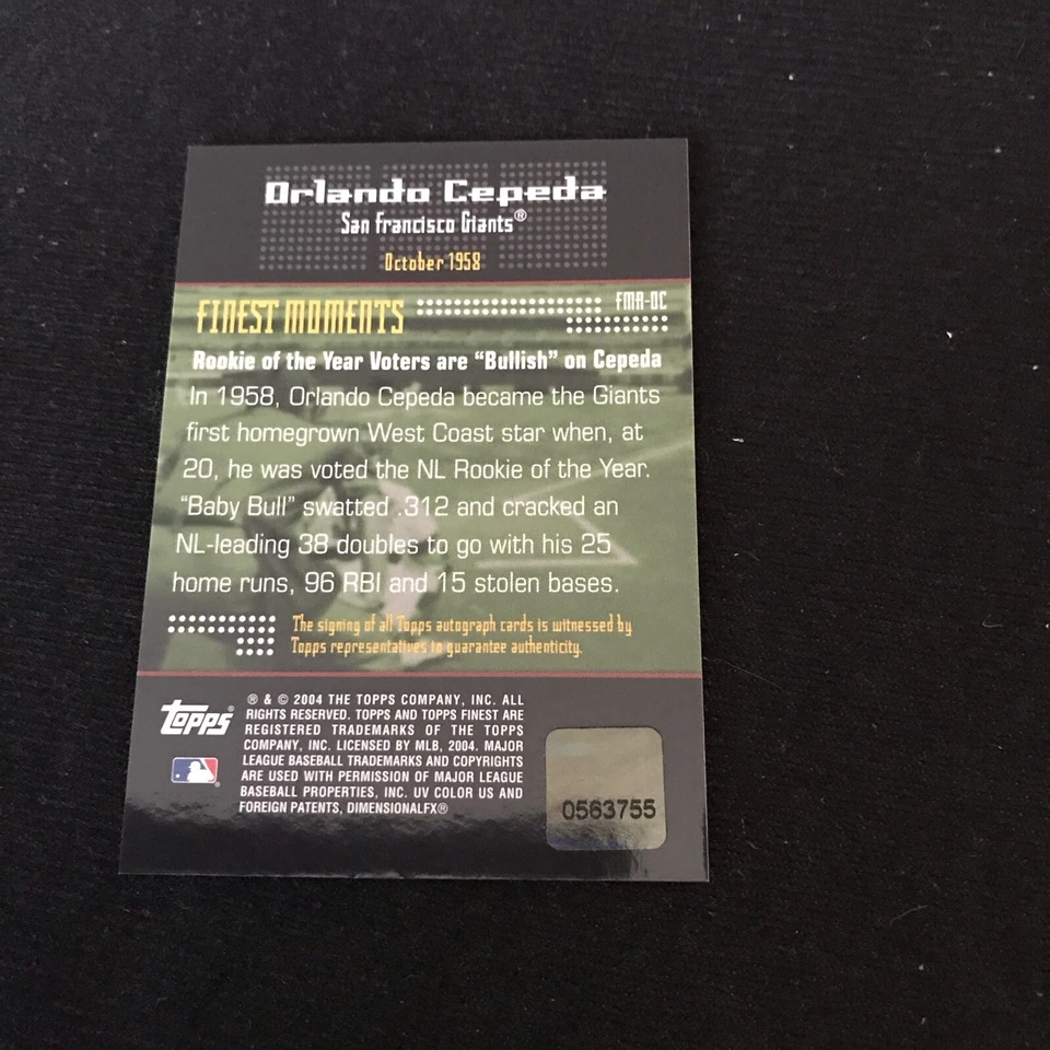 2004 Topps Finest Orlando Cepeda Finest Moments Autograph Auto #FMA-OC Giants - Image 2 of 2