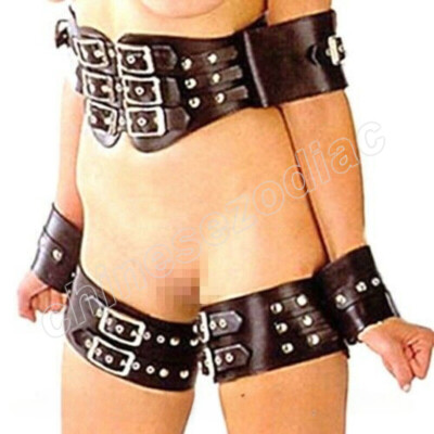 Female Leather Arm Waist Thigh Wrist binder Restraint body harness Bind Lock