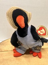 TY ATTIC TREASURES 1993 Cawley Black Crow in Overalls Vintage Retired Plush Tag