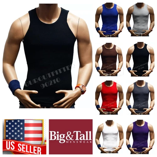 Men S-5XL 100% Cotton Tank Top T-Shirt A-Shirt Muscle Ribbed Wife Beater Tee Gym image 8