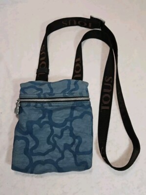 Tous Crossbody Bag Blue Gray Logo Print - Wide Strap