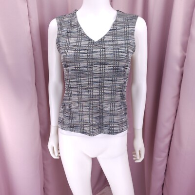 '90s Y2K Apostrophe Stretch Women's Plaid Metalic Sleeveless Blouse Top Small