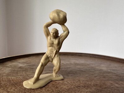 Vintage 50s Marx Caveman Mold Goup Figure Toy Rock Boulder in Hand