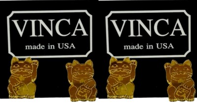 Vinca Lucky Máneki Cats  Ear Studs Dangle 1 pair Gold LOT OF 2