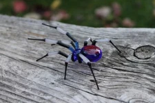 Blue Black Spider Art Glass Collectible Figurine Spider Glass Spider Glass