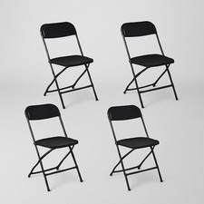 4 Heavy Duty Black Plastic Folding Chairs 350lb Capacity Indoor Outdoor NEW