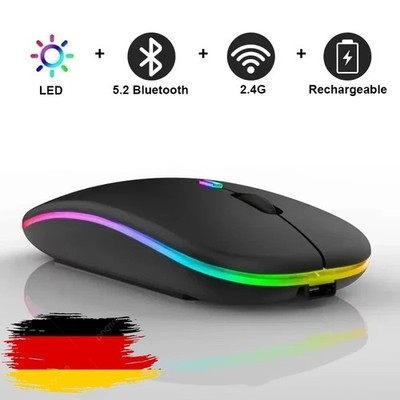 PC Maus Kabellos Bluetooth und Funk für Computer MAC Aufladbare leise Maus LED,D