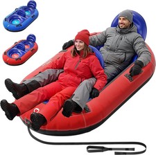 2-Person Inflatable Snow Tube with Dual Backrests  Tow Rope, Heavy Duty Canvas-