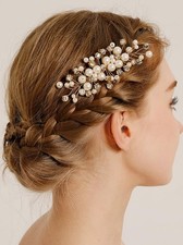 Pearl Wedding Hair Comb Gold Crystal Hair Piece for Bride Hair Side Comb