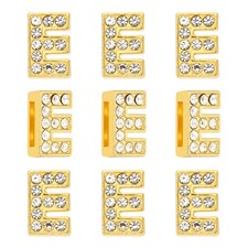 30pcs Letter Charm, Rhinestone Letter Charm Crystal Alphabet Slide, Golden, E