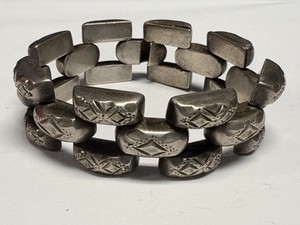 Vintage Sterling Silver Textured Geometric Panel Bracelet HEAVY 80.2g 6.75"