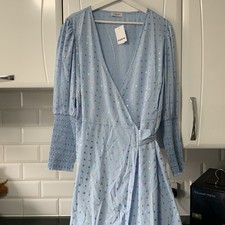 BNWT Simply Be Blue Rainbow Foil Wrap Midi Dress - Size 18 - Iridescent Spot