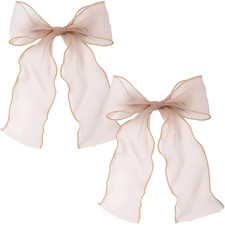 2Pcs Large Hair Bow Clips, Champagne Silk Yarn Ribbon Bow Hair Barrette for Wome