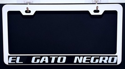 El Gato Negro White Metal License Plate Frame