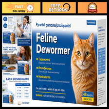 Broad Spectrum Cat Dewormer for Tapeworms, Roundworms Hookworms - 48 Tablets