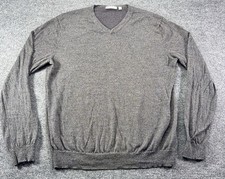 Calvin Klein Sweater Mens L Slim Gray Italian Merino Wool V Neck Pullover EUC