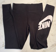 Nike Teen Girls Black Logo Leggings XS Regular Elastic Waist Stretch Pull On