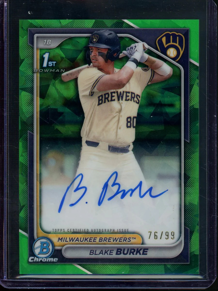 2024 Bowman Chrome Blake Burke 1st Autograph Green Sapphire /99 Brewers