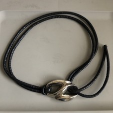 Patricia Von Musulin Sculptural Belt Black Leather Wrap Large Metal Buckle VTG