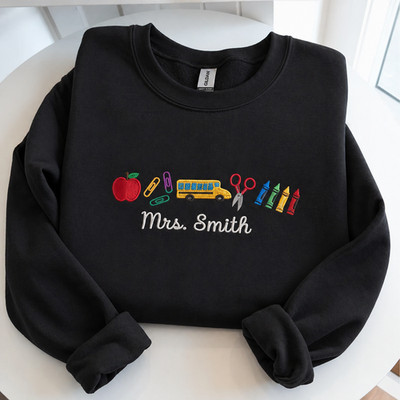 Personalized Teacher Crewneck Sweatshirt Custom Name Year Mrs Mr Gift, S to 3XL