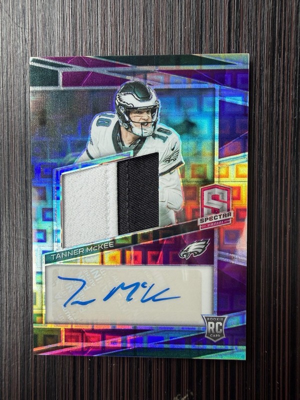TANNER MCKEE 2023 SPECTRA PURPLE PANDORA ROOKIE PATCH AUTO #222 02/30 RPA RC