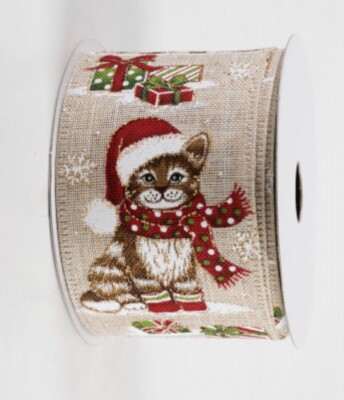 Holiday Kitty Cat Cats Christmas Presents Gifts Scarves 2.5'' Wired Ribbon by Yd