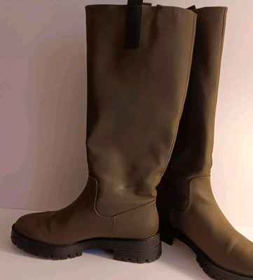 Pull & Bear Women's Size 40 Khaki Fabric Platform Grunge Knee-High Boots