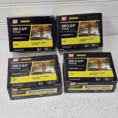(4x Boxes) New Grip-Rite 20D 3-3/4in Smooth Shank Coated Steel Sinker Nails 