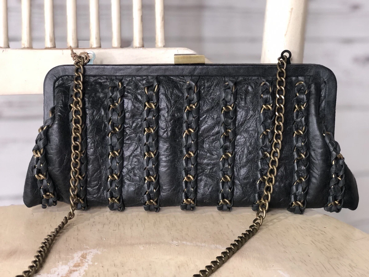 Black Clutch with Detachable Silver chain,classic Cocktail Leather Bag, Quality Genuine Leather Clutchbag