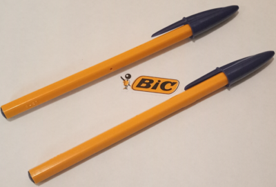 2 Rare Vintage Bic Orange 1970s Pens Mint NOS w/New Ink Cartridges