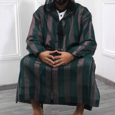 2025 new Moroccan Men Hooded Jilbab Jubba Thobe Djellaba Kaftan Islamic Dress UK