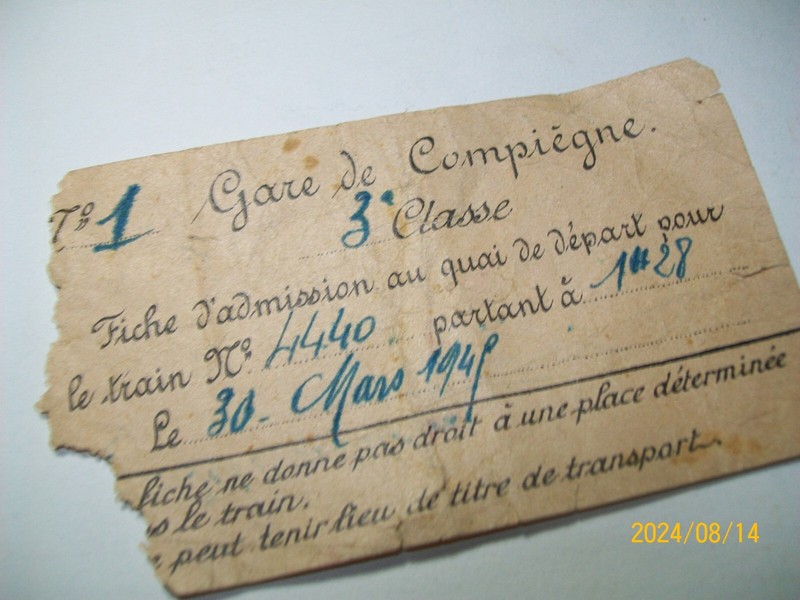 TRAIN-1945 Paris France, THIRD CLASS TICKET, arrival-departure times listed.