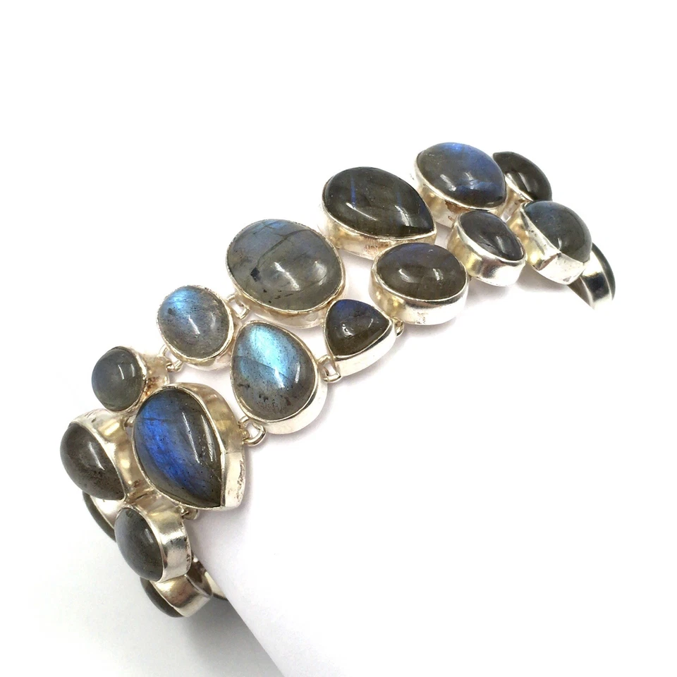 Bracciale 16,0-20,5 cm in argento 925 labradorite cabochon gioielli da donna ... - Immagine 3 di 4