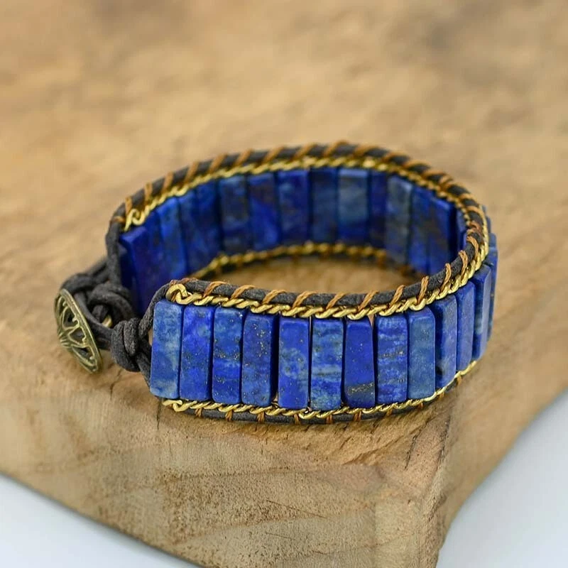 Natural Lapis Lazuli Stone Tube Beaded Bracelet Adjustable Braided Bracelet - Image 4 of 4