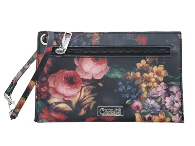 Carlos by Carlos Santana Black Rose Floral Wristlet Clutch Bag