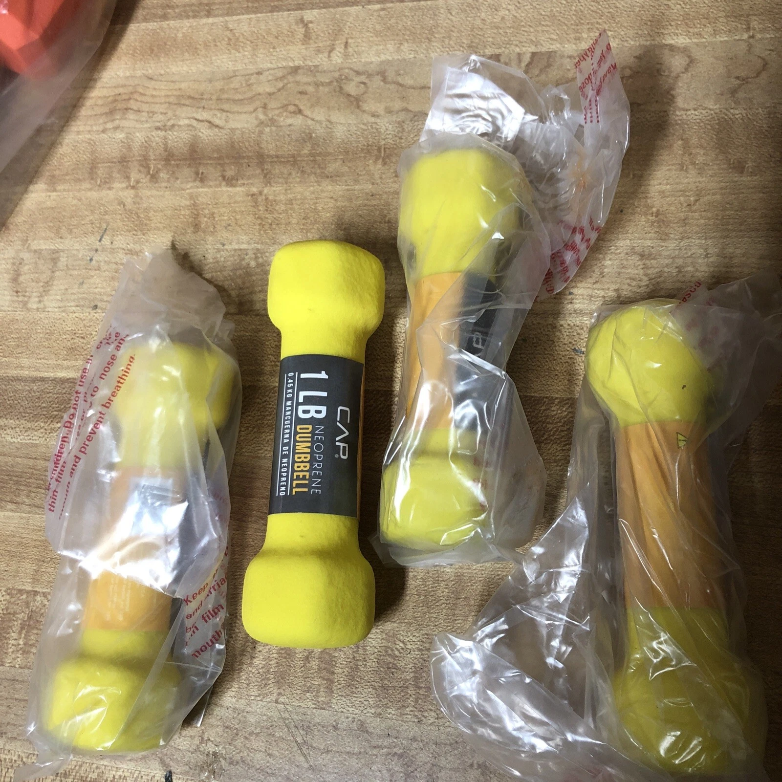 Lot Of 4 CAP 1Lb Each Neoprene Barbells Rubber Dumbbells Yellow New